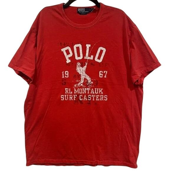POLO Ralph Lauren Graphic Logo Jersey Crew Neck T-Shirt Evening Red Classic Fit - Picture 1 of 3